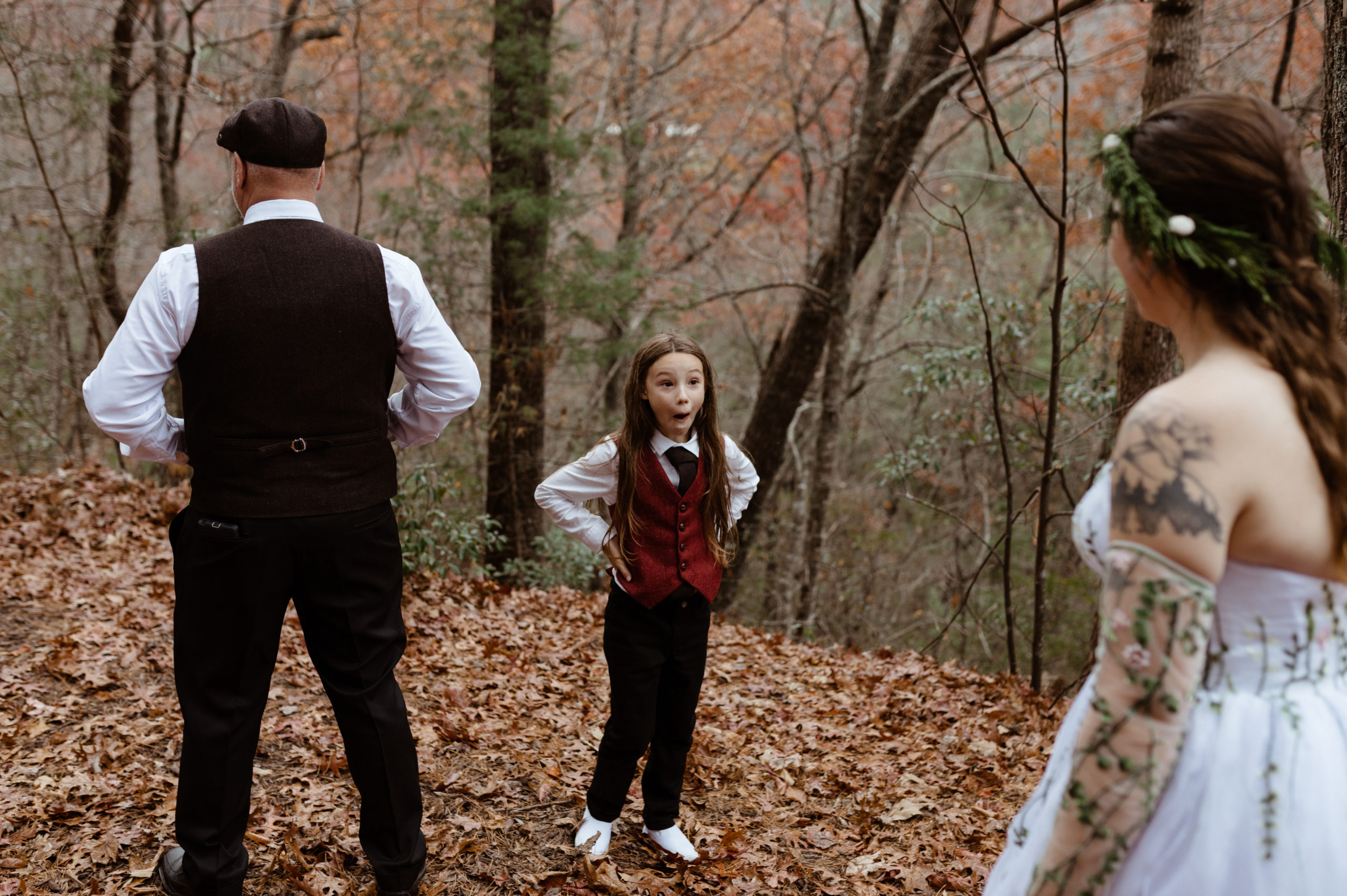 First look between the bride and her son at their wedding in Asheville, North Carolina