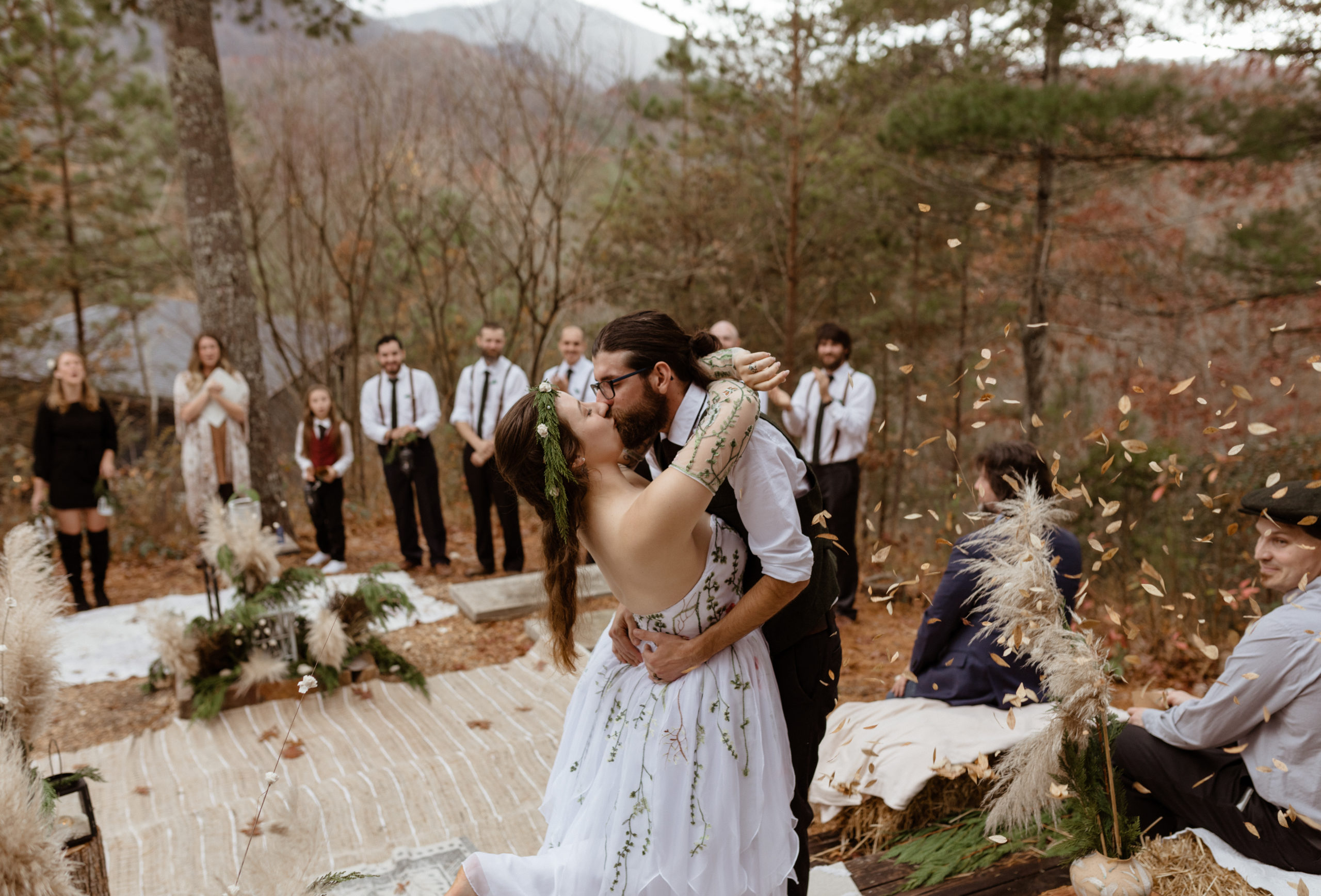 Bride and groom announced husband and wife at their wedding in the blue ridge mountains of North Carolina