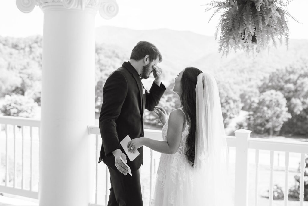 couple cries while reading vows at their north carolina wedding