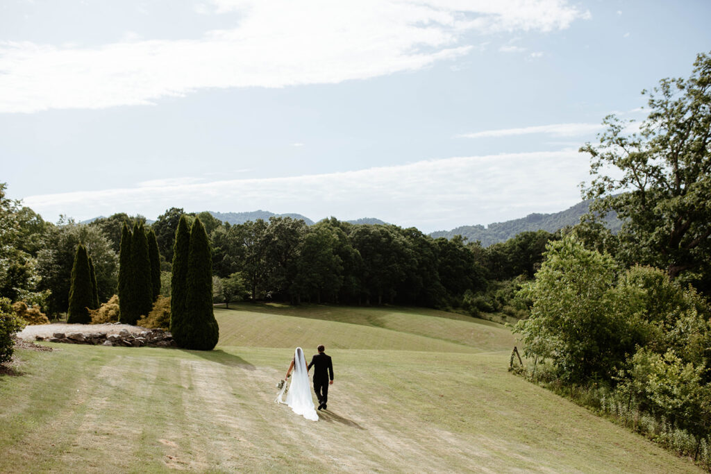 Sunset photos of couple in the mountains at a North Carolina Wedding