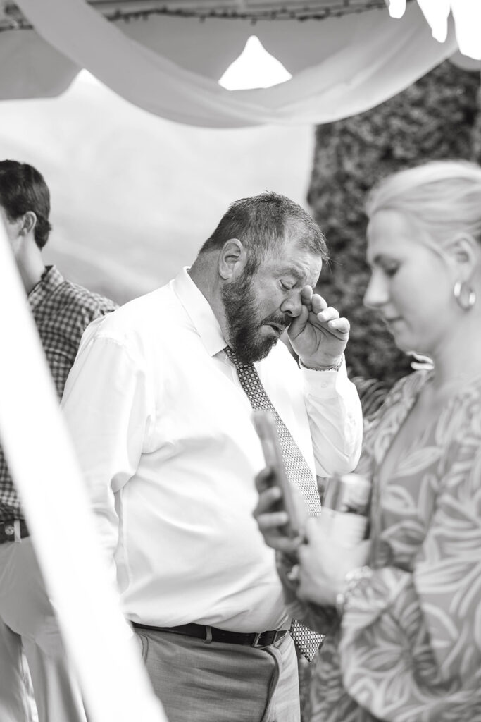 Father crying at North Carolina Wedding