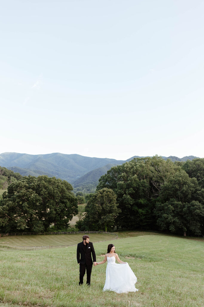 Sunset photos of couple in the mountains at a North Carolina Wedding