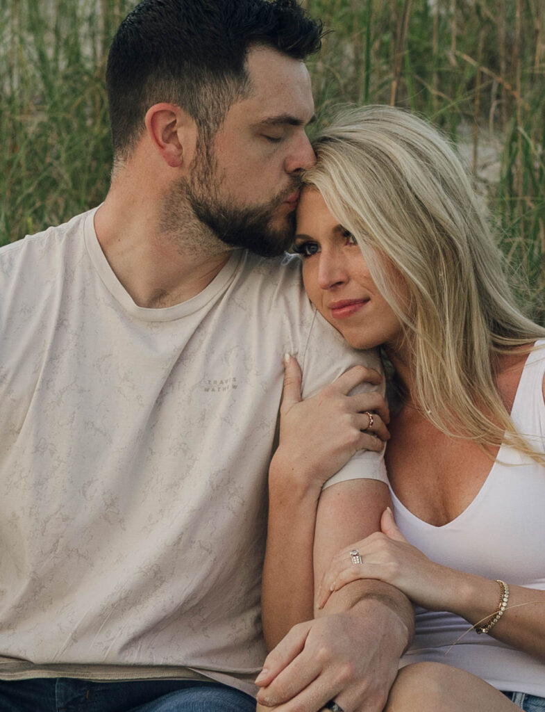 Romantic couples session at sunrise on the beach near Wilmington, NC