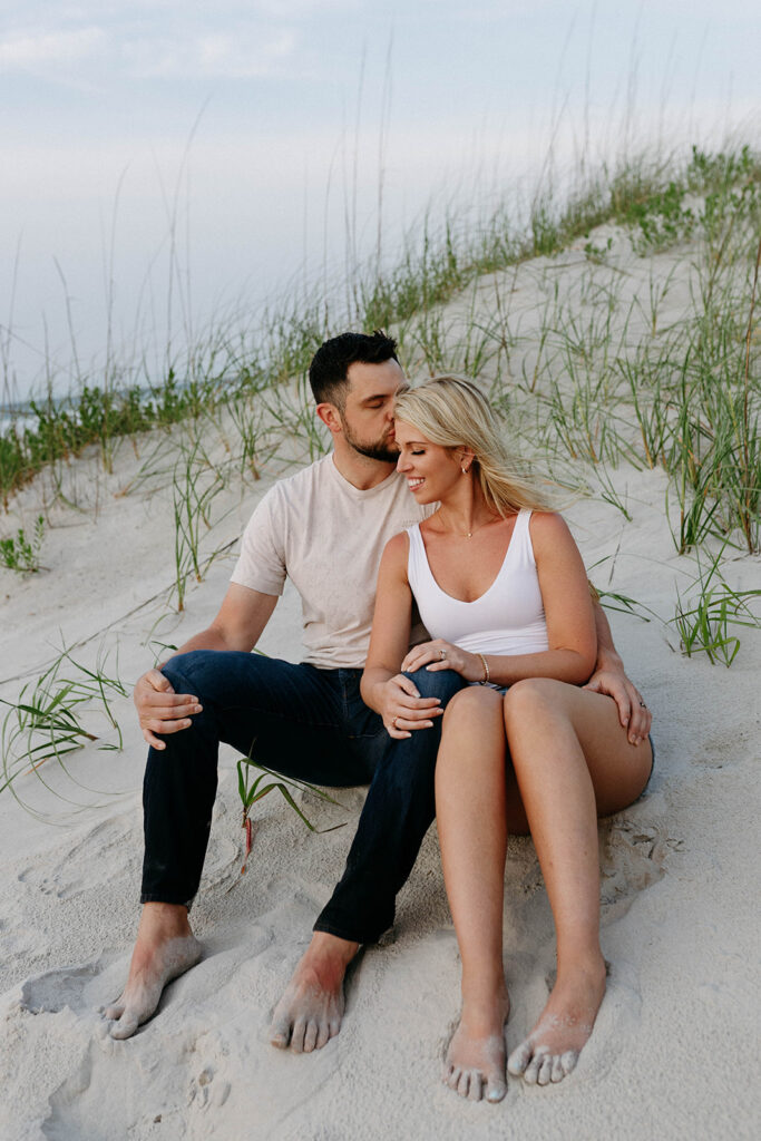 Romantic couples session at sunrise on the beach near Wilmington, NC